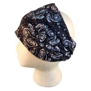 Navy Blue Paisley Knit Headwrap Hairband Soft Stretchy Headband Unisex Sweatband